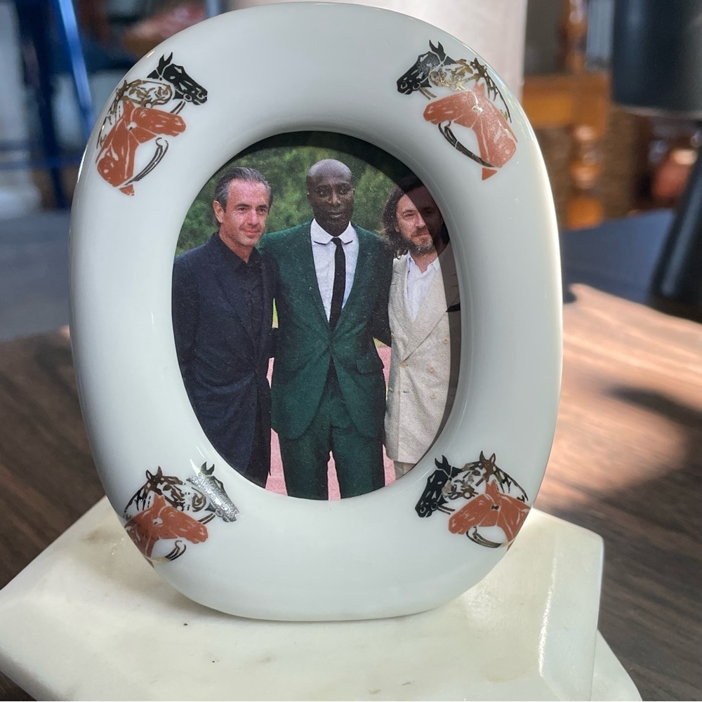 Vintage Pair of ~4” Ceramic Oval Small Matching Horse Motif Frames